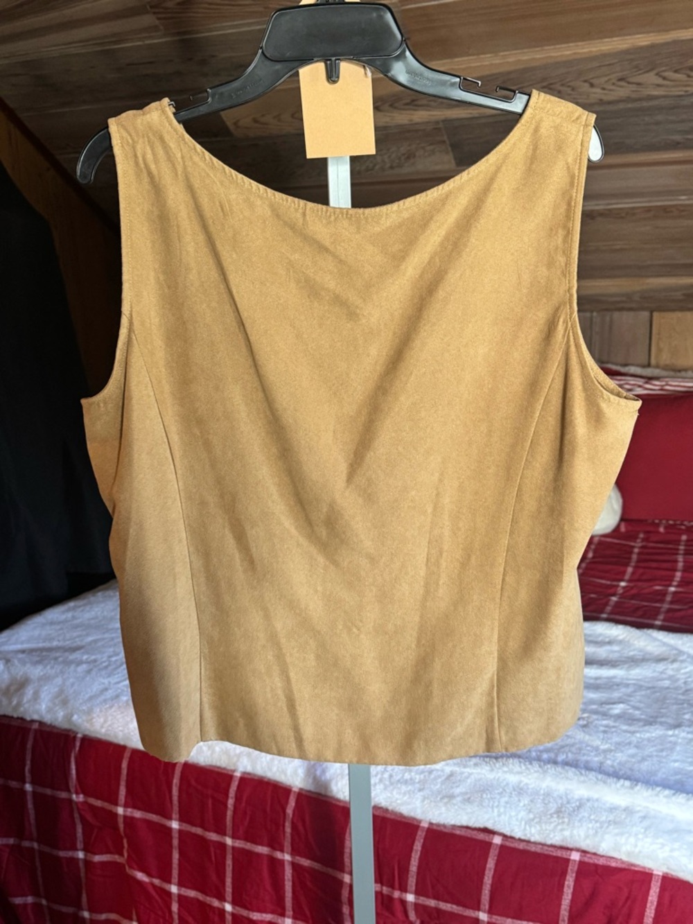 Perceptions New York Tan Faux Suede 3PC Set Jacket Top Size 18 Boho Chic - Picture 5 of 7